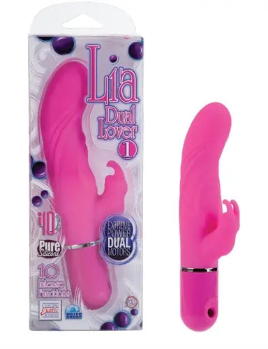 Pink dual lover 1 vibrator with dual motor design and curved body