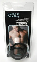 Black rubber Double-O cock ring set, KINKLAB packaging