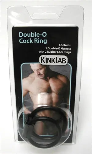 Black rubber Double-O cock ring set, KINKLAB packaging