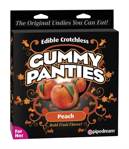 Peach gummy panties novelty box with Edible Crotchless branding