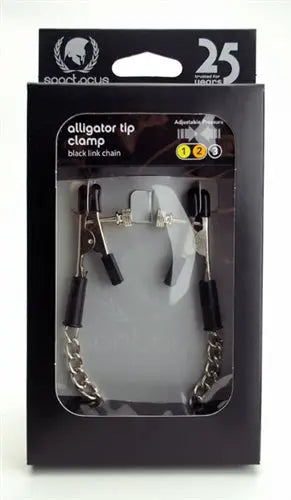 Adjustable alligator clamps with link chain, black clamp grips and metal clips