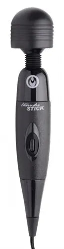 Black power wand with rounded head, control button, and power cord