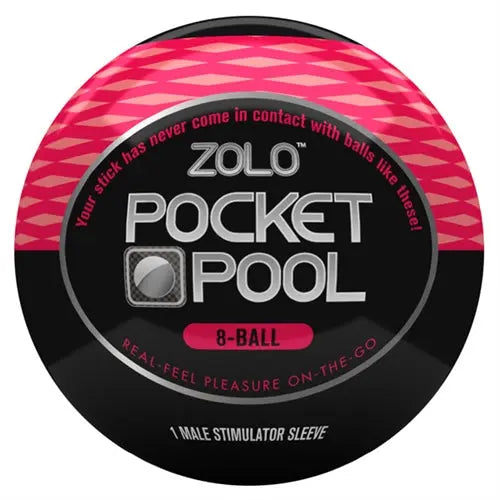 Pocket Pool 8-ball simulator sleeve, pink zebra pattern with ZOLO logo and 8-BALL badge