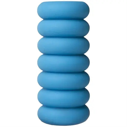 Blue segmented cylinder toy, rounded stack design