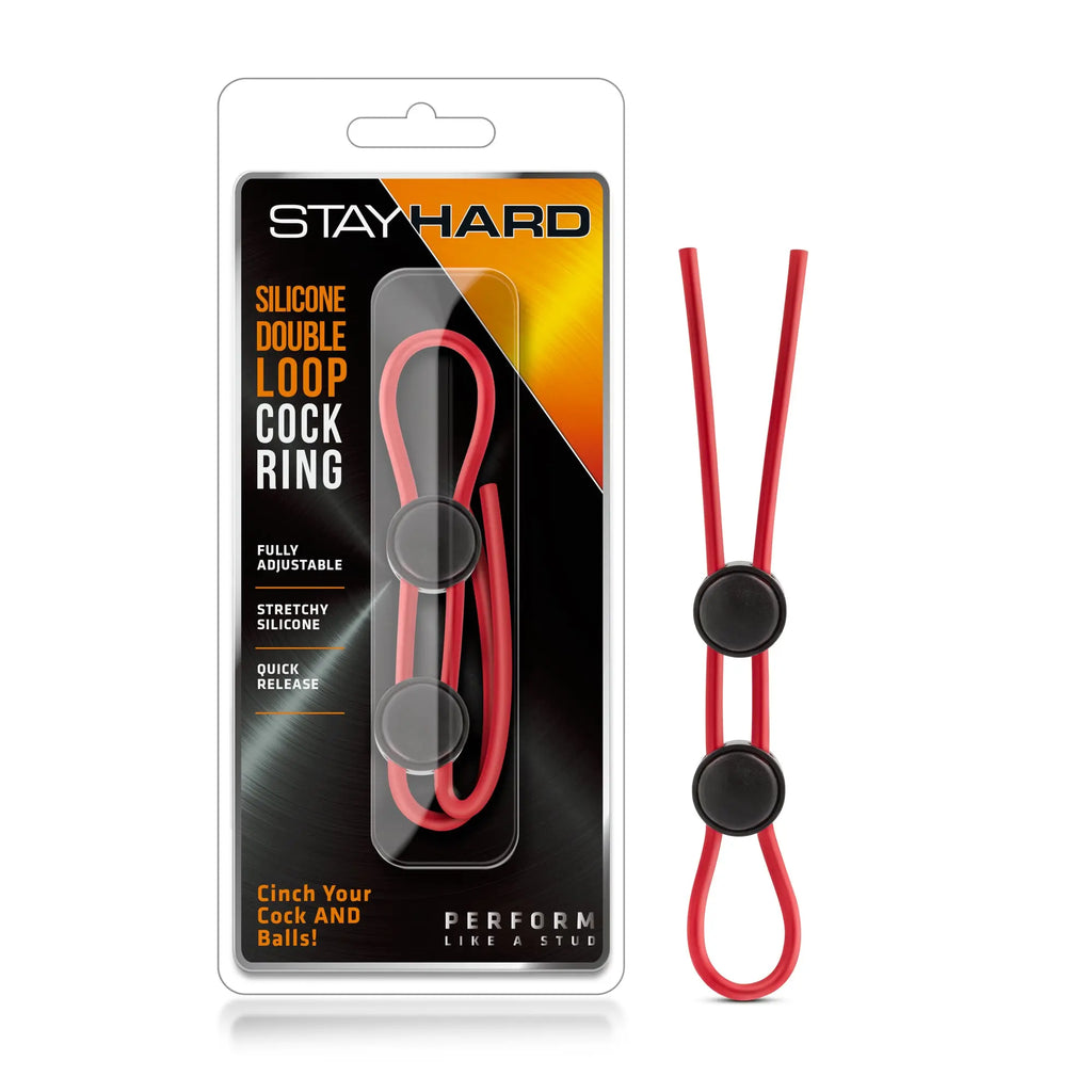 Stay Hard - Silicone Double Loop Cock Ring - Red – body-safe silicone adjustable intensity | Fu'Cha Exotics