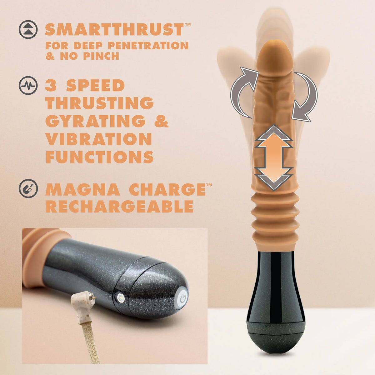 Dr. Skin Silicone - Dr. Arthur - Thrusting Gyrating Vibrating Dildo - Tan – body-safe materials | Fu'Cha Exotics