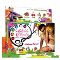 Edible body play paints kit with fruit and floral design packaging and body-paint application photo