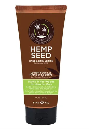 Hemp seed hand and body lotion in brown tube with flip-cap, 7 fl oz