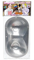 Metal novelty cake pan with two molded breast-shaped cavities