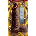 Lifelike vibrating adult toy, dark brown handle and base in retail box