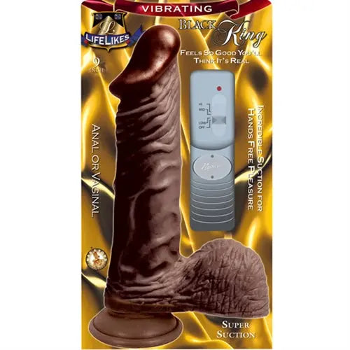 Lifelike vibrating adult toy, dark brown handle and base in retail box