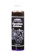 Blueberry-scented lotion bottle, dark brown with purple label, 4 fl oz.