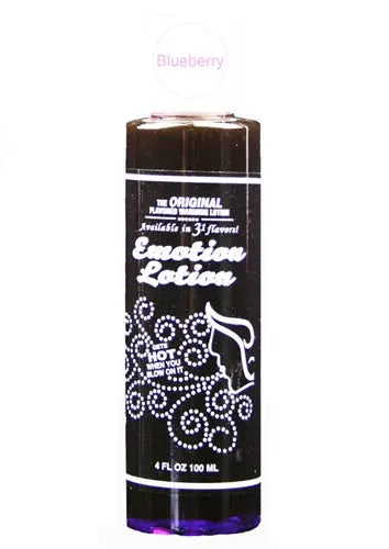 Blueberry-scented lotion bottle, dark brown with purple label, 4 fl oz.