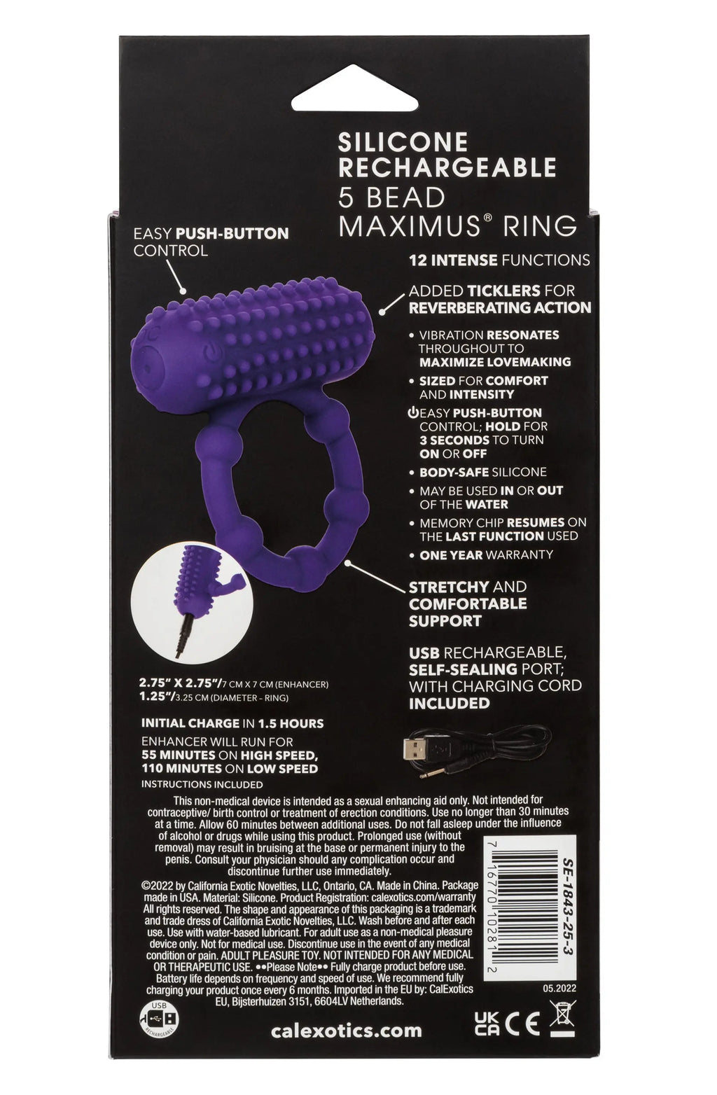 Silicone Rechargeable 5 Bead Maximus Ring - Purple – body-safe materials | Fu'Cha Exotics