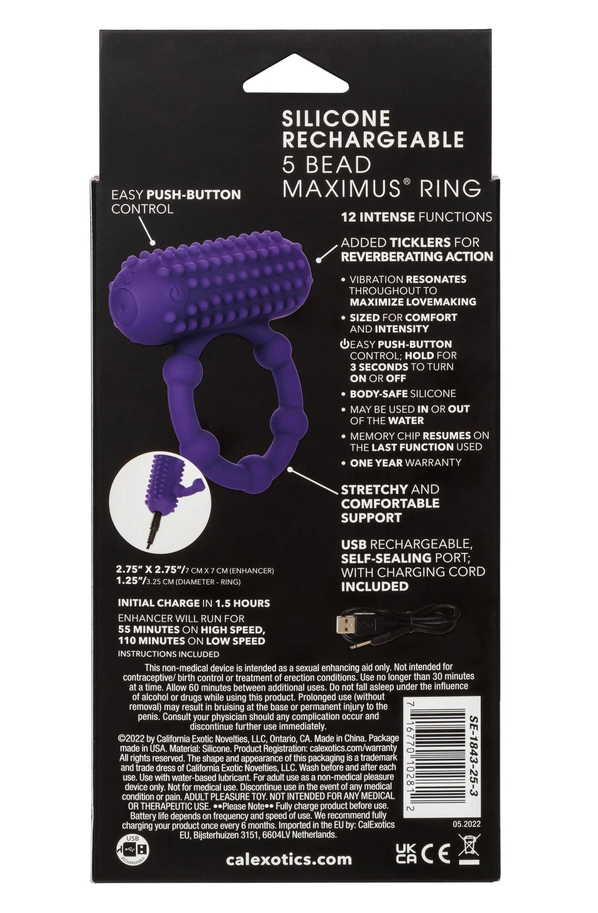 Silicone Rechargeable 5 Bead Maximus Ring - Purple – body-safe materials | Fu'Cha Exotics