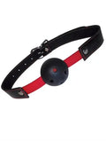 Hush ball gag with black leather strap and round black ball with red center