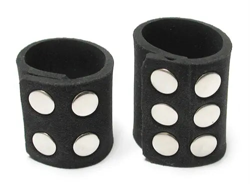 Tall neoprene balls stretcher cuffs, black with oval cutouts, set of two