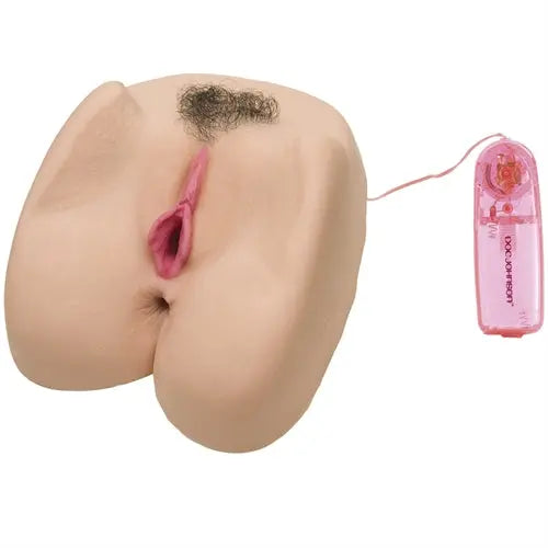 Beige vibrating sex toy with pink insert and separate pink controller