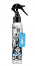 Deep Throat spray bottle with black trigger sprayer, clear bottle, blue label