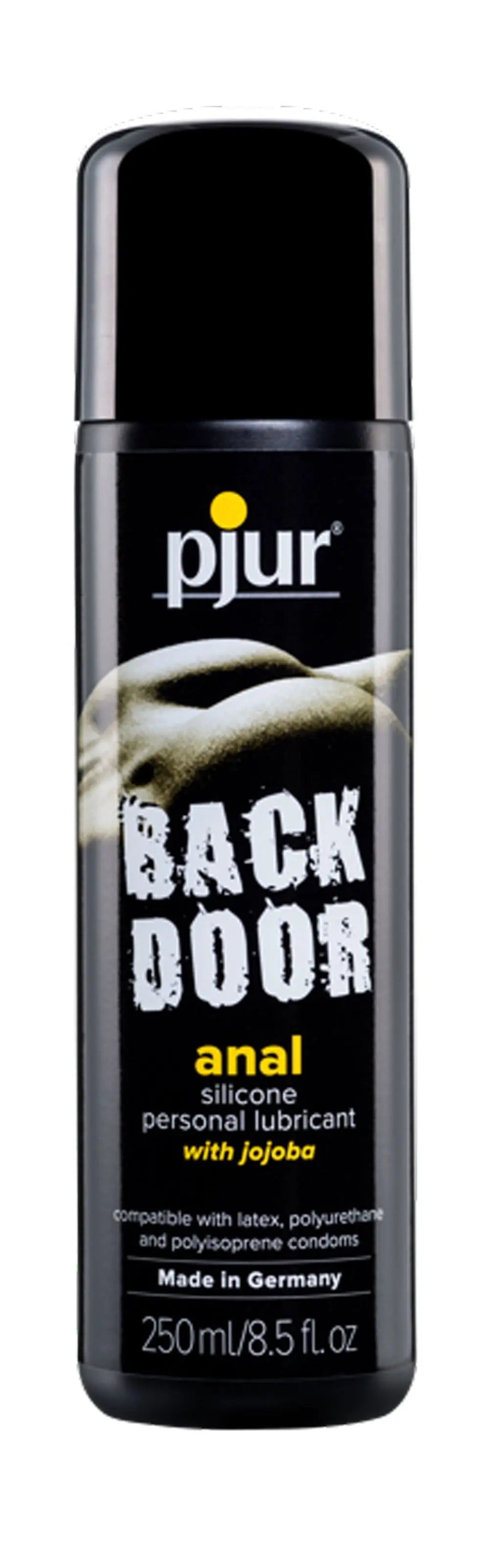 pjur Backdoor anal lubricant bottle, black label with white logo, 250 ml/8.5 fl oz