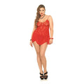 Red lace chemise with spaghetti straps and scalloped hem, queen size