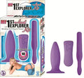 Lavender purple anal explorer kit with two vibrating silicone butt plugs