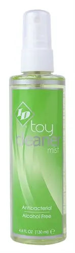 Green toy cleaner mist spray bottle with pump and flip-top nozzle
