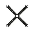 Black hogtie straps with X-crossed design and metal rings