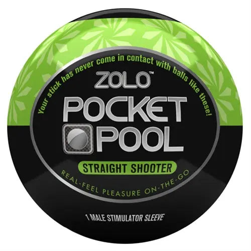 Green and black Pocket Pool straight shooter sleeve with Zolo branding, round
