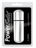 Silver 6-inch bullet massager in blister pack, cylindrical design