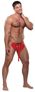 Red elephant-motif g-string underwear, one-size thong on model