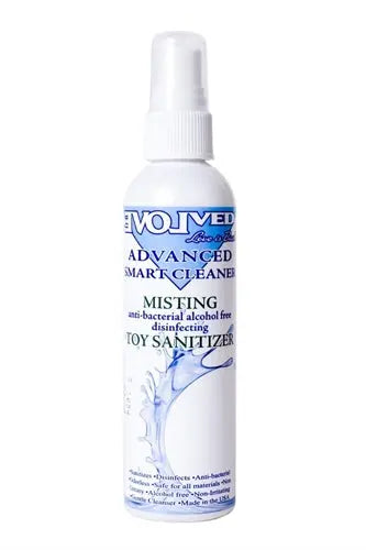 Misting spray bottle with white plastic pump and blue label