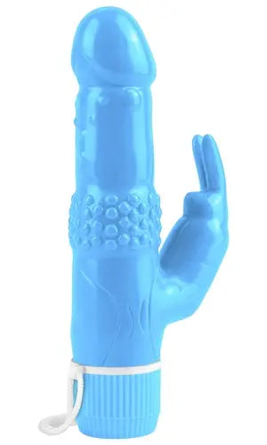 Blue rabbit-shaped touch vibrator with textured grip and rounded ears
