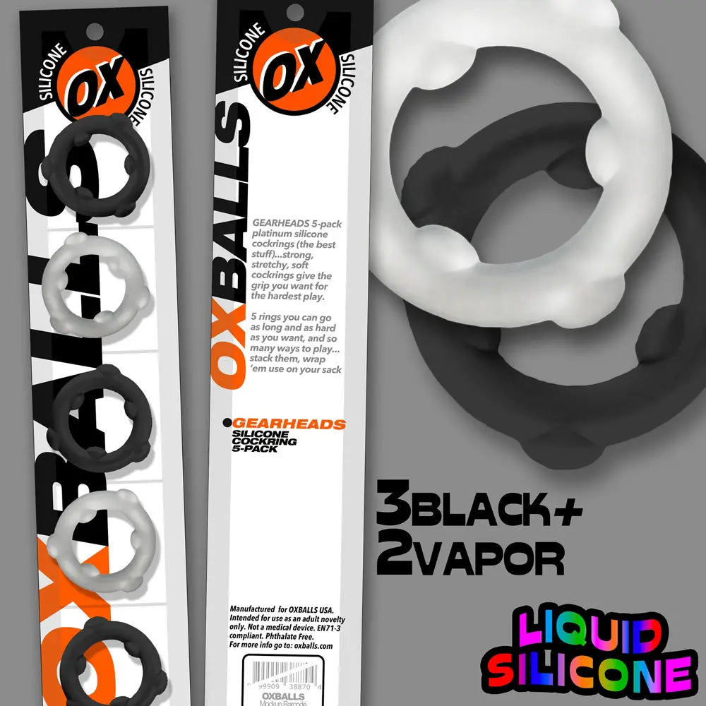 Gearheads 5 Pack Spinner Rings - Black Vapor – body-safe silicone | Fu'Cha Exotics