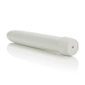 White slender cylindrical container with ribbed cap end
