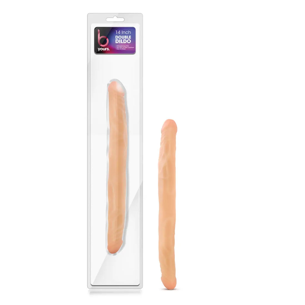 B Yours 14 Inch Double Dildo - Beige – body-safe materials | Fu'Cha Exotics