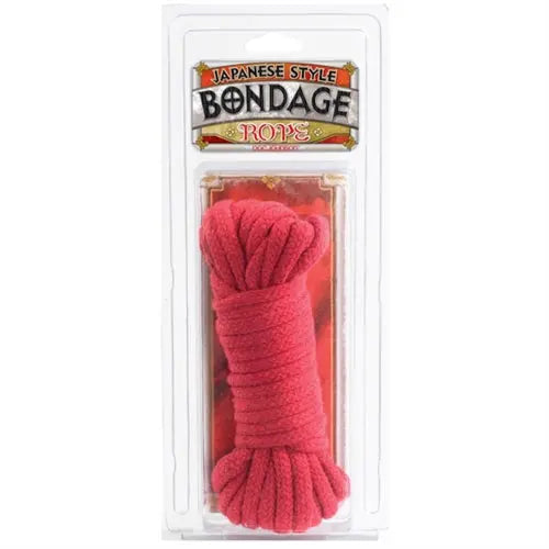 Red Japanese-style cotton bondage rope, bundled with ties