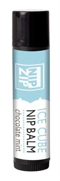 Chocolate mint balm tube, blue label, black twist cap