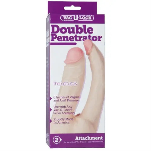 Vac-U-Lock Double Penetrator attachment in white box packaging