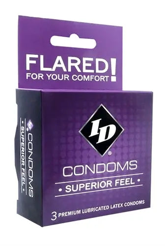 Condom box set of 3 premium lubricated latex condoms, Superior Feel, flared design