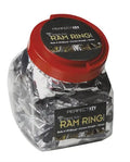 RAM ring container with red lid and black label