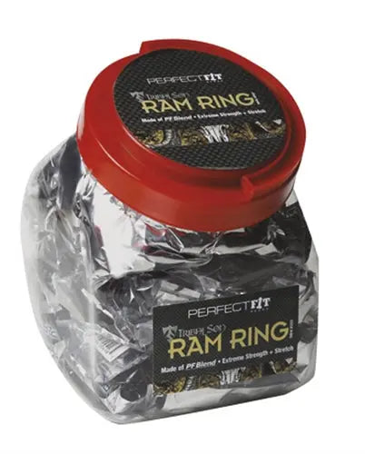 RAM ring container with red lid and black label