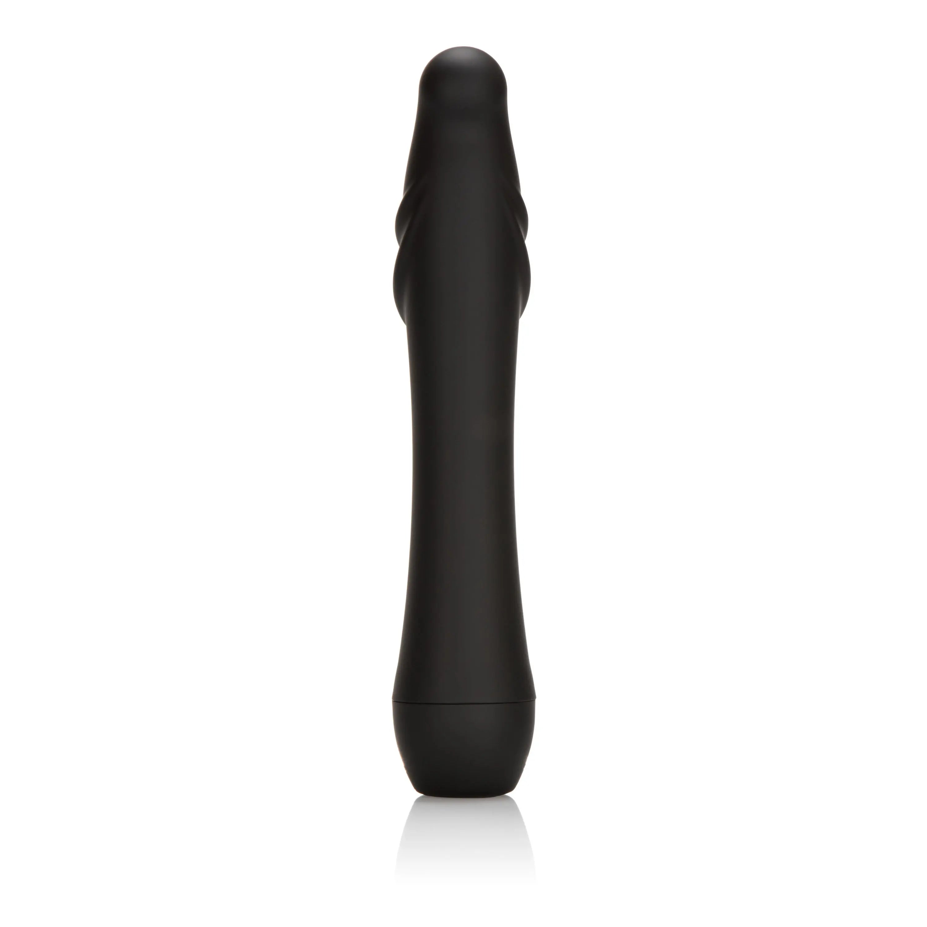Black prostate stimulator with tapered tip and base ring
