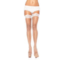 White thigh-high net stockings with lace stay-up band