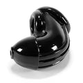 Black glossy chastity sheath with curved cage and hinge
