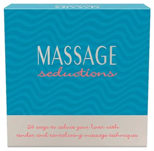 Teal Massage Seductions massage guide box with bold title and wavy pattern