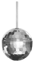 Disco ball cup, mirrored silver sphere with straight straw
