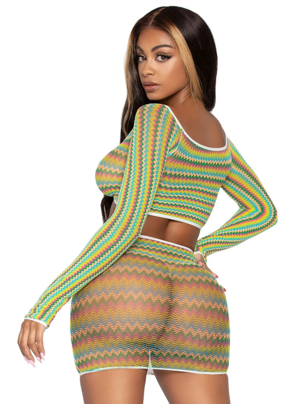 2 Pc Zig Zag Net Crop Top and Mini Dress - One Size - Green – body-safe materials | Fu'Cha Exotics