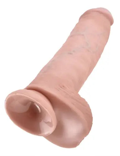 Flesh-colored realistic dildo, 11-inch length with hollow tip