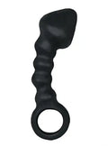 Black ram-style anal trainer with tapered body and circular base ring